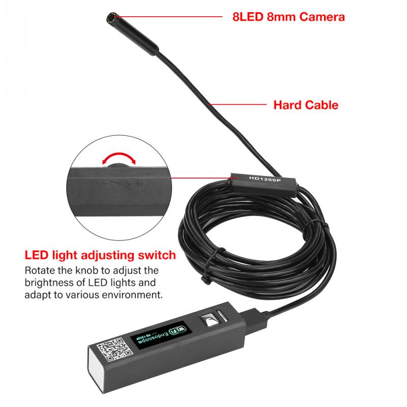 Inspection Camera F150 1200P 8LED WiFi Endoscope 2MP HD Borescope USB Inspection Camera IP68 Waterproof Industrial endoscope