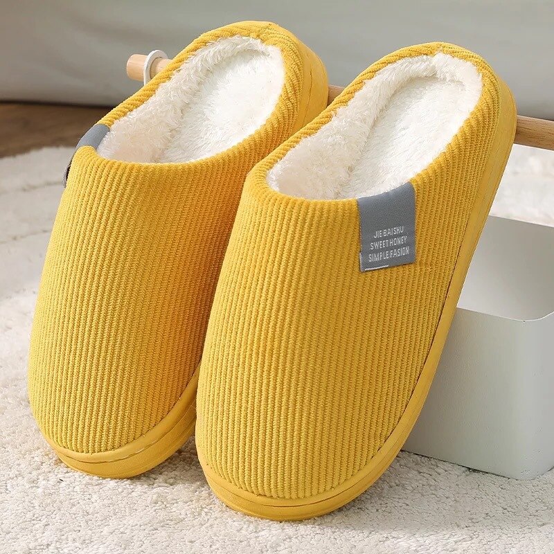 Winter Slippers Mannen Winter Schoenen Platte Slides Vrouwen Slippers Warm Bont Slippers Pluche Indoor Schoenen Paar Hommes Pantoufles: yellow / 36-37