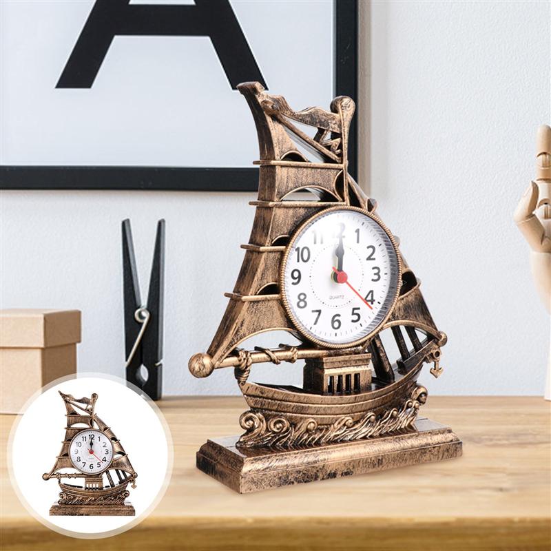 Sailboat Sculpture Alarm Clock Luxury Alarm Clock Table Desk Clock Table Alarm Clock Sailboat Model Clock And Watch Decoration