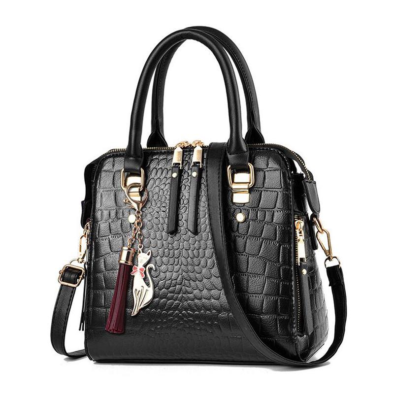 Yogodlns Luxe Krokodil Patroon Handtas Vrouwen Winter PU Lederen Kwastje Schoudertas Merken Handvat Tas Dame Portemonnee: WHITE