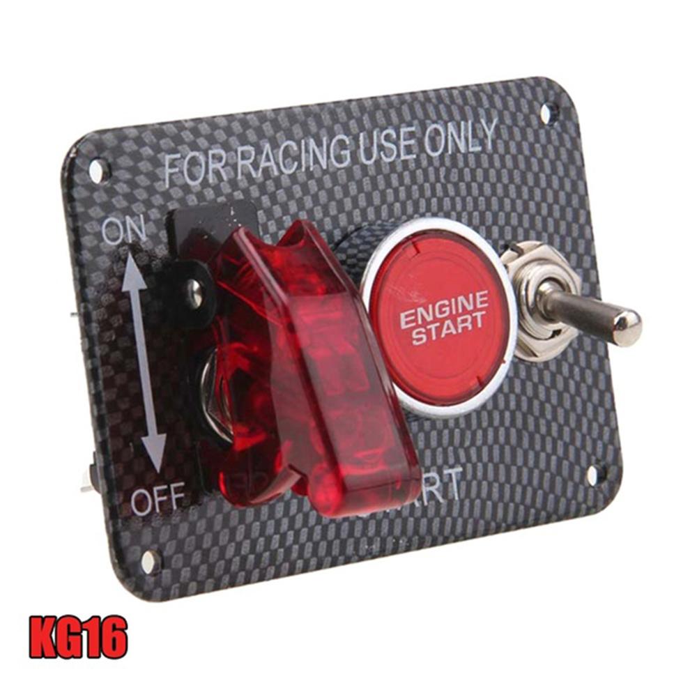 12V 30A Ignition Switch Panel for Racing Car Engine Start Push Button Indicator and Cable Carbon Fiber Car Switch: KG16