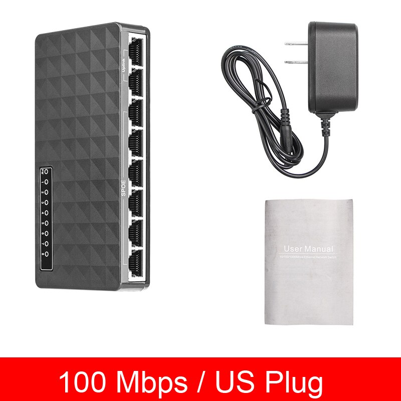 100 Mbps 8 Port Desktop Fast Ethernet Lan RJ45 Network Switch Hub Adapter Router for PS2 PS3 Plug-and-Play Switch Connect Router: 100 Mbps US Plug