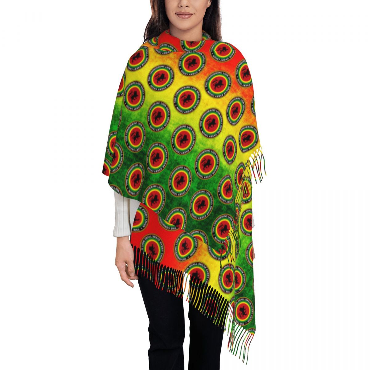 Bufandas personalizadas con bandera de Jamaica y León Rasta grande para mujer, chal suave y cálido con borlas para invierno y otoño, bufanda Reggae jamaicana