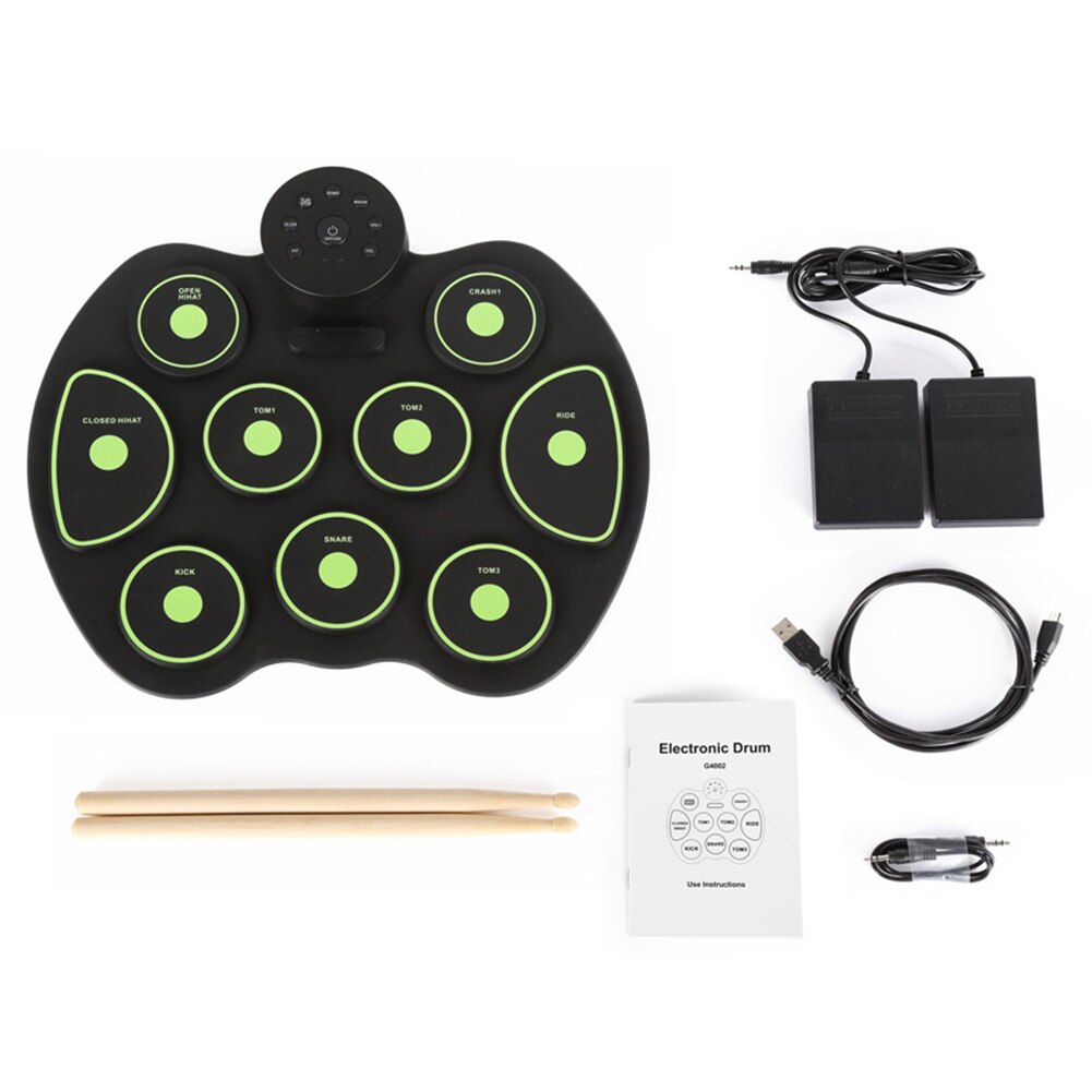 USB Roll-Up Silicon Drum Set Digital Electronic Drum Kit with Drumsticks Foot Pedals 9 Drum Pads for Beginners Digital Drums