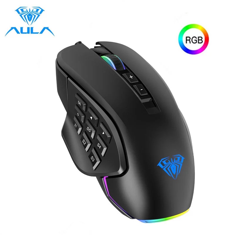 AULA RGB verdrahtet Spielen Maus 10000 DPI Seite Tasten Makro Programmierbare Ergonomische 14 Schlüssel hinterleuchtet Gamer Mäbenutzen Für Laptop Schreibtisch PC