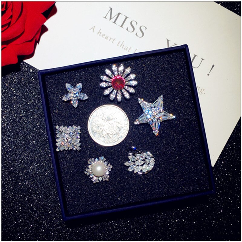 Brooches For Women Snowflake Cubic Zirconia Flower Boutonniere Temperament Collar Shirt Scarf Pin Fine Jewelry