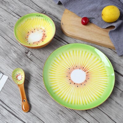 Keramisk servise sett japansk frukt tallerken dessert bolle ris bolle tredelt frukt bolle jordbær bolle skje: kiwi