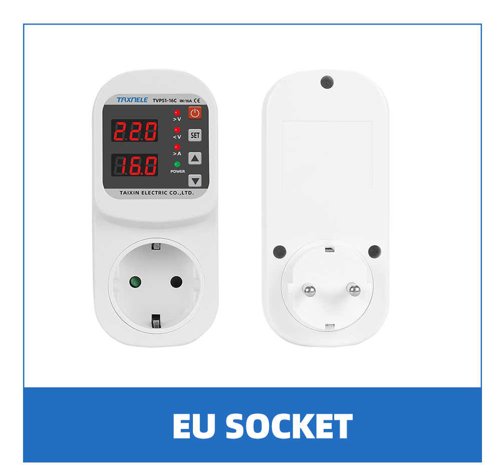 Overspanningsstroom Onderspanningsbeveiliging Socket AC 220V 110V Verstelbare 16A Overspanningsbeveiliging EU Stopcontact Veilig beschermen: Type 12