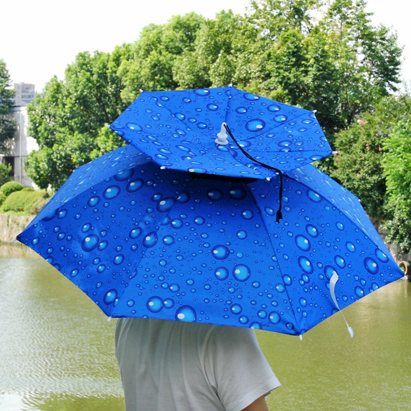 Chapéu guarda-chuva de camada dupla, chapéu ajustável para pesca, acampamento, dia chovendo, mão livre, guarda-chuva, praia, guarda-sol, chapéus dobráveis