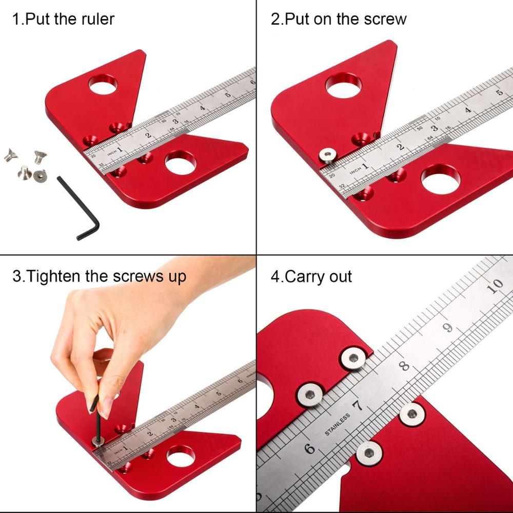 Règle pour menuiserie en bois, angle de 45 degrés, ligne centrale, outil de bricolage pour menuiserie