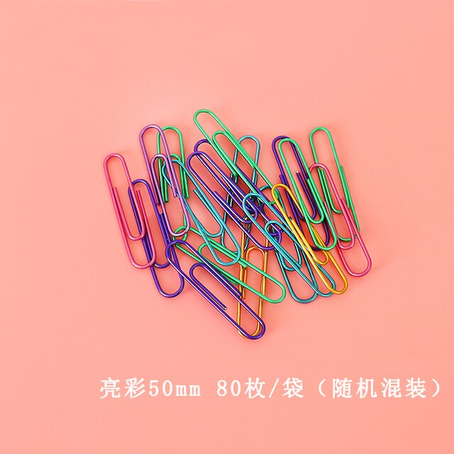 Bright Color Paper Clip Office Supplies Cute Clip Paper Clips Papeleria Office Accessories Paperclips Clips Para Papel: mixed 50mm 80 pcs