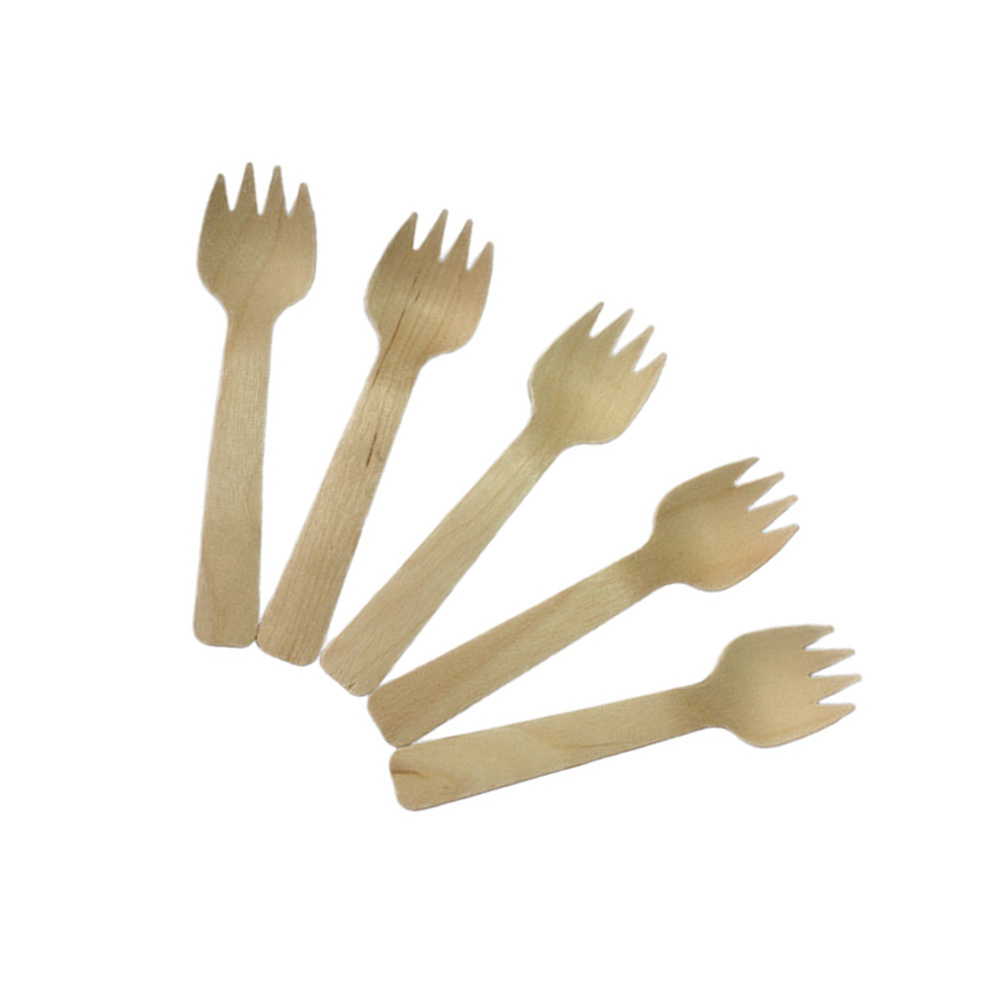 100 stuks Wegwerp Houten Vorken Hout Spork Servies Feestartikelen voor Cake Dessert Kaas