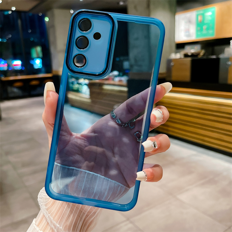 Coque en silicone transparente pour Samsung Galaxy A54 A34 A24 A14 A04S A13 4G 5G, protection arrière en verre d'objectif A 54 34 24 14 04S 13: Aluminium / Marron