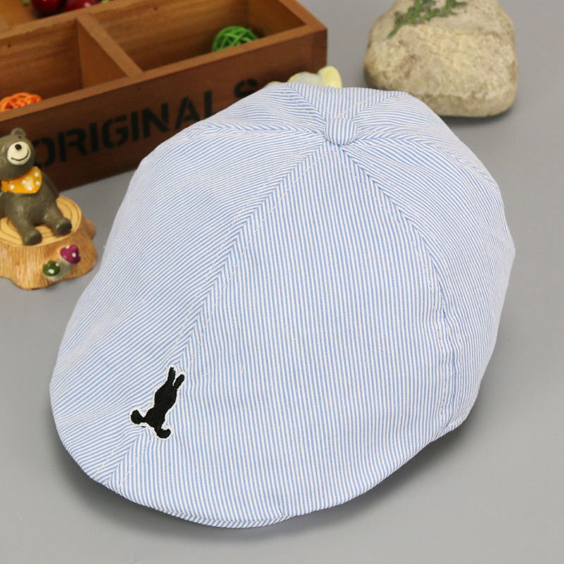 Borduurwerk Cartoon Baby Hoed Casual Gestreepte Kids Baseball Cap Peuter Jongens Meisjes Zachte Dakrand Caps Katoen Zonnehoed: rabbit blue