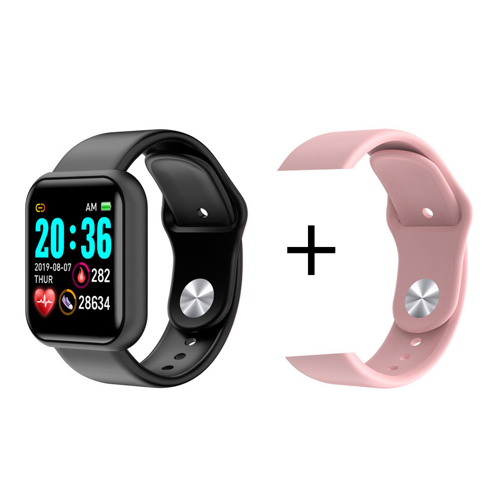 Y68 montre intelligente 1.3 pouces étanche pression artérielle fréquence cardiaque Fitness Tracker bracelet intelligent Sport Smartwatch hommes Android et IOS: Black add Pink