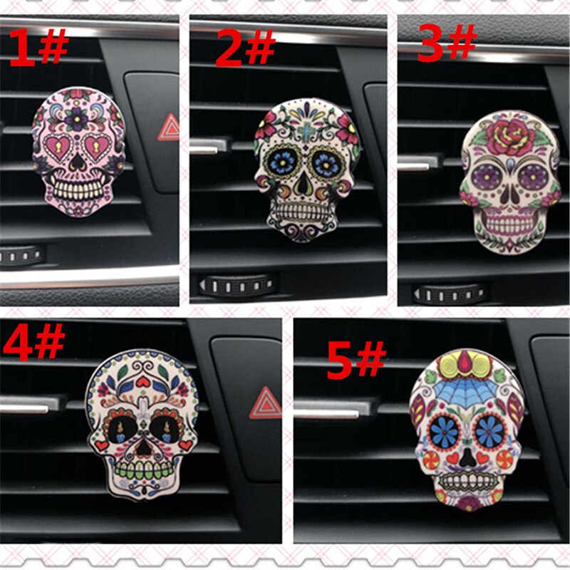 Ambientador de Clip de aire con cabeza de Calavera, accesorios de decoración montados en el aire acondicionado del coche, mejora el aroma de Perfume de aire, 1 unidad