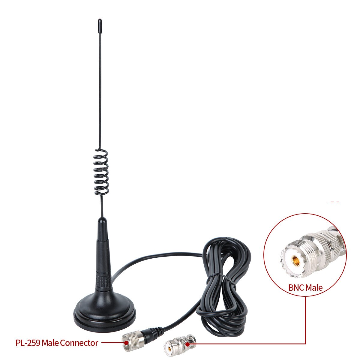 ABBREE CB Antenna 27MHz for Handheld CB Radio Full Kit with Magnetic Base PL-259 /BNC Connector for Cobra Midland Mobile/Car Rad: add bnc connector