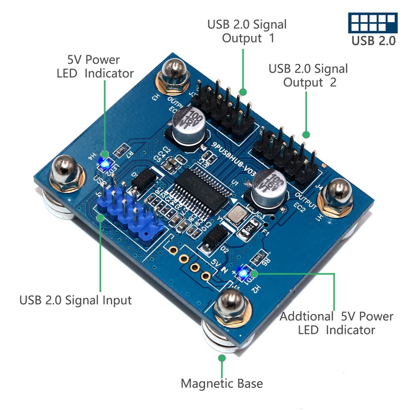3-Port Usb 2.0 Hub Module Met Magnetische Voet 180 ° In Voor Desktop, Toetsenbord, Muis, usb Flash Drive