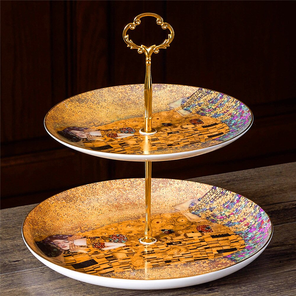 Luxury Bone China British Tea Cup Set Gustav Klimt Porcelain Coffee Set Ceramic Teapot Creamer Sugar Bowl Milk Jug Coffeeware: Cake rack