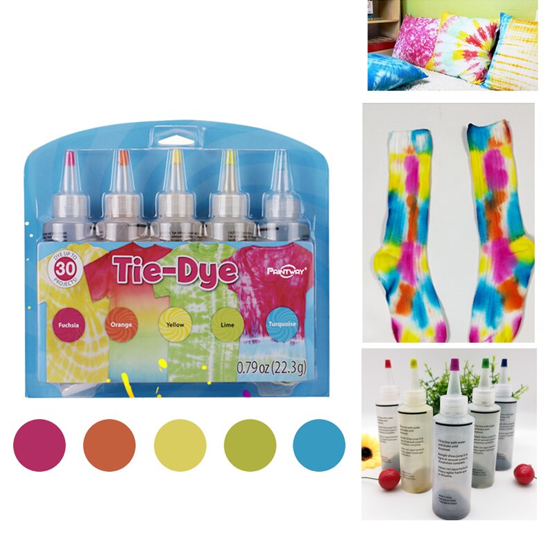 5 färger tie-dye kit bomull linne kläder färgämnen giftfri diy dye kit färg färger kläder för färgämnen målning verktyg