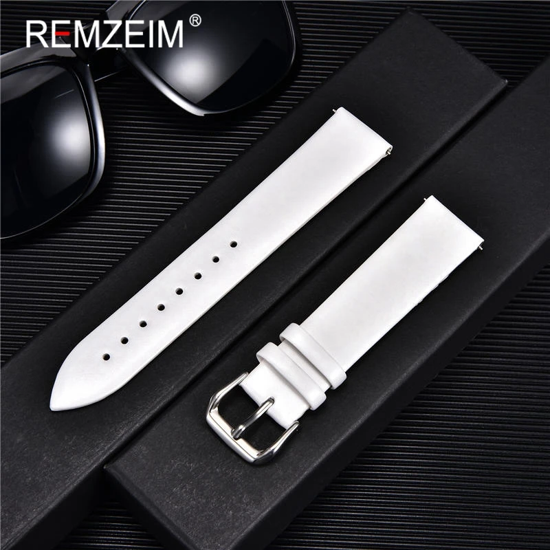 Bracelet de montre Ultra-fin en cuir véritable, ceinture de montre, 8mm 10mm 12mm 14mm 16mm 18mm 20mm 22mm, rouge blanc noir: WHITE / 20mm