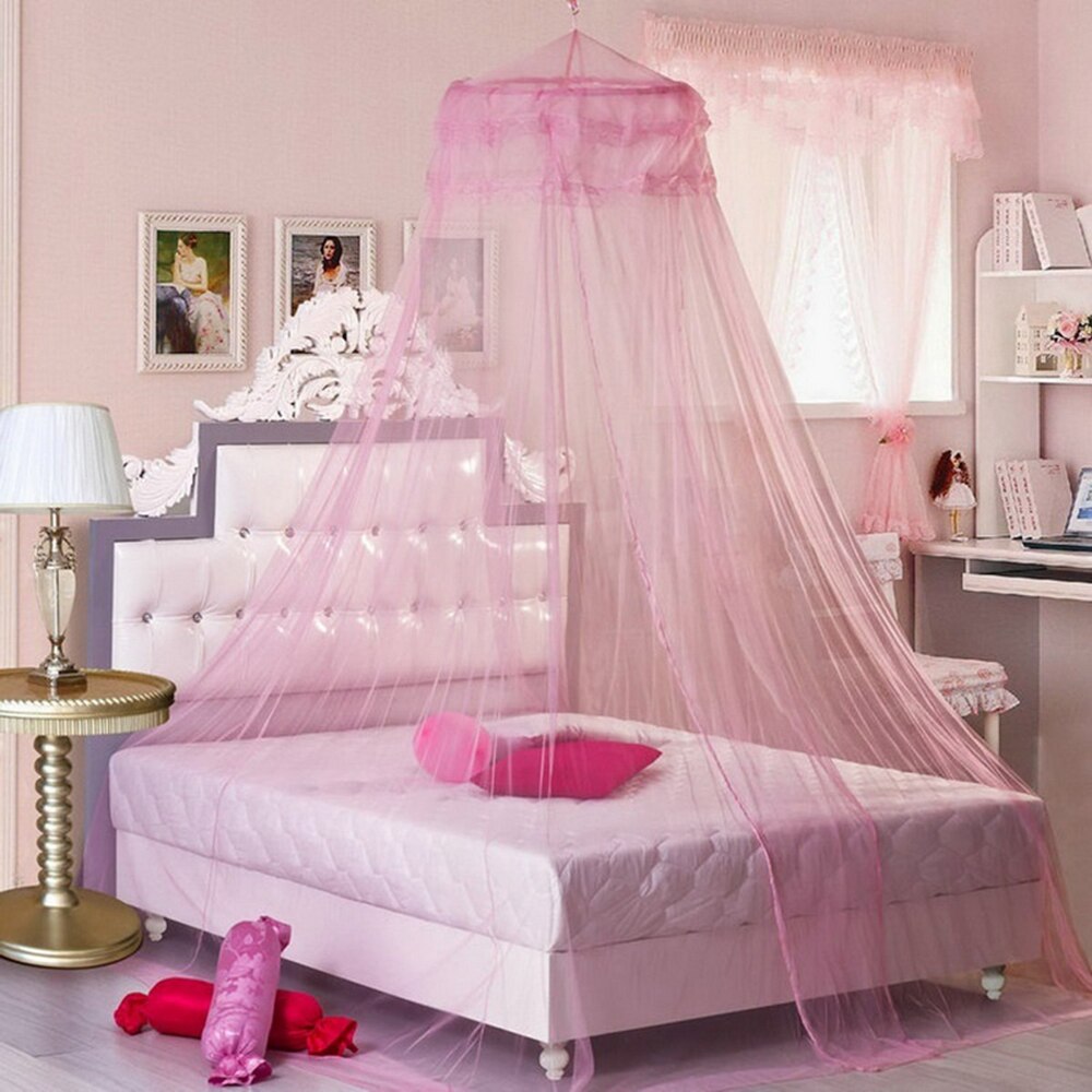 Hanging Mosquito Net Round Baby Kids Lace Four Corner Student Canopy Bed Mosquito Net for Children Girls Room Decoration: watermelon red3