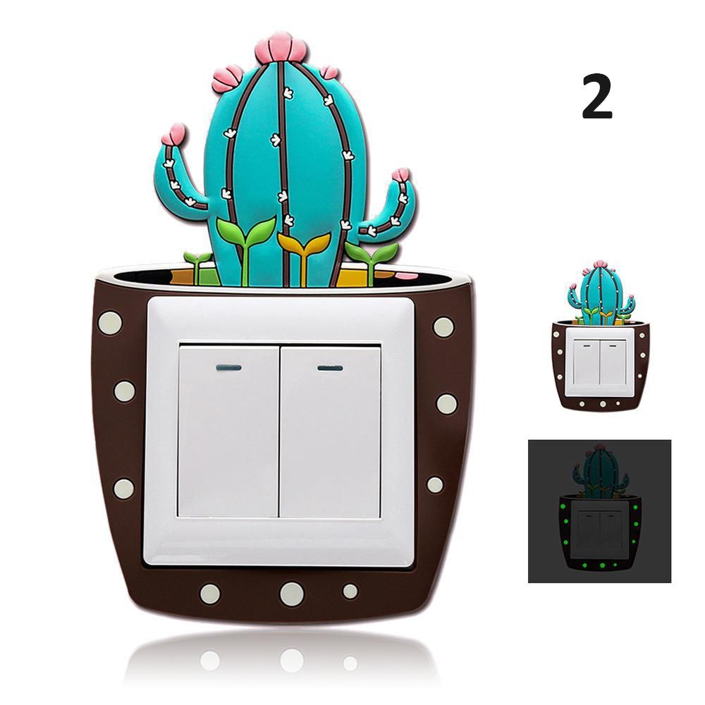 Cartoon 3D stickers Cactus Fluorescent Wall Stickers On-off Switch Stickers Kids Luminous Light Switch Home Decorations: 2
