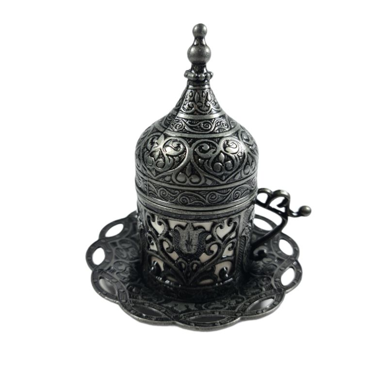 Tyrkisk kaffekop, espressokop underkop med håndtag, bryllup, osmannisk kaffekop, arabisk kaffekop, porcelænskop: Gammelt sølv