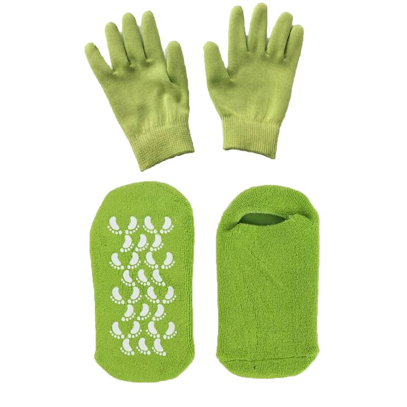 1 par återanvändbara spa-gel strumpor handskar fuktgivande blekning exfolierande släta händer fotvård för vuxna handmask: Grön hand och fot