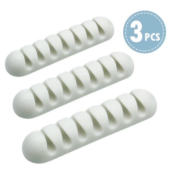 !ACCEZZ 7 Holes USB Cable Organizer Wire Winder Headphone Earphone Holder Mouse Cord Silicone Clip Phone Line Desktop Management: 3 Pieces White