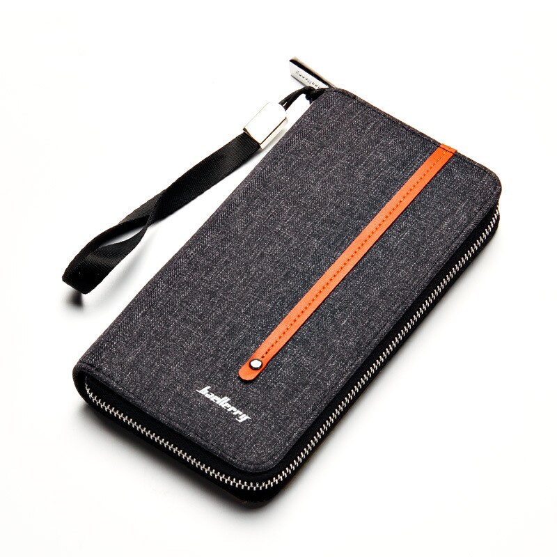 Baellerry Lange Canvas Met Lederen Mannen Portefeuilles Telefoon Coin Pocket Credit Kaarthouder Mannelijke Portemonnee Grote Capaciteit Clutch Bag Voor man: Black