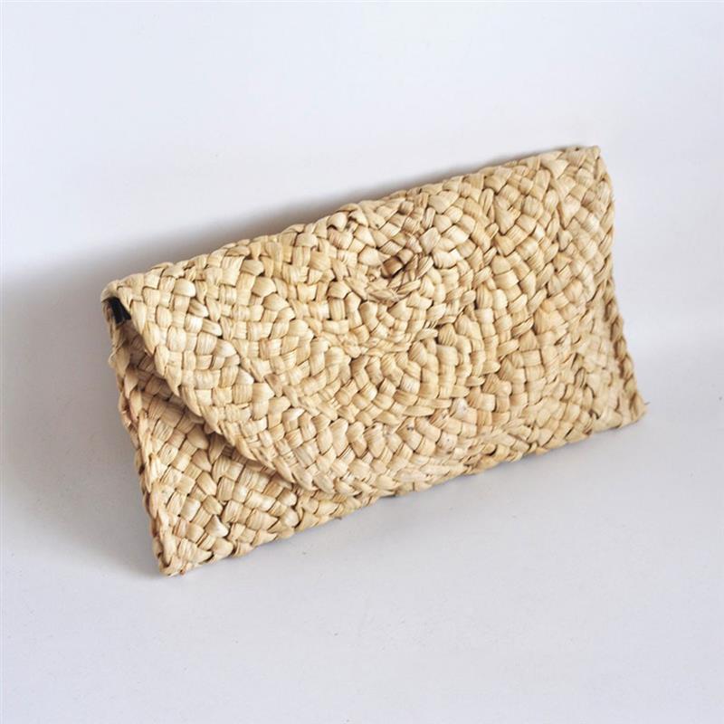 Natural Straw Bag Women's Clutch Purse Casual Straw Portable Clutch Bag Evening Bag For Beach Travel