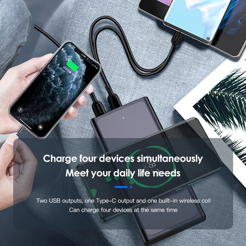 Kuulaa 10000Mah Power Bank Met Draadloos Opladen Draagbare Oplader 18W Power Bank Externe Batterij Voor Iphone 12 Samsung huawei