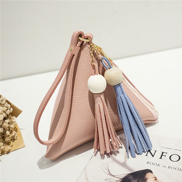 leather handbag Mini Triangle Women Clutch Purse Hand Bag Lady Clutches Casual Phone Package portefeuille femme: Pink