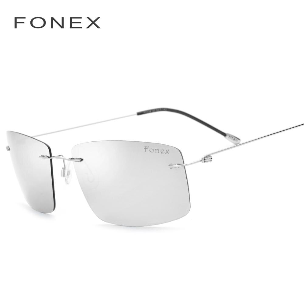 Gafas de sol sin montura polarizadas de titanio para hombre, de sin marco d cuadrado ligero, lentes de sol para dama, gafas sin tornillos: Plata