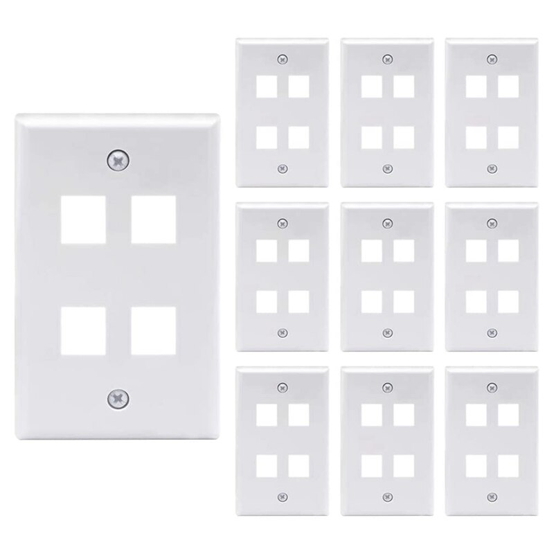 4 Port Keystone Wall Plate (10-Pack), Single Gang Wall Plates For RJ45 Keystone Jack And Modular Inserts,White: Default Title