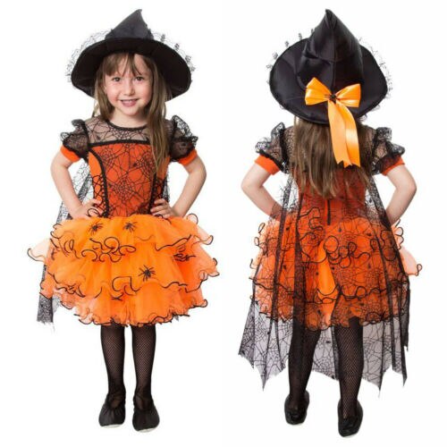 Halloween Meisjes Heks Kostuum Childs Jurk Spinnenweb Kant Regenboog Fancy Dress Baby Outfit Kids Party Kleding