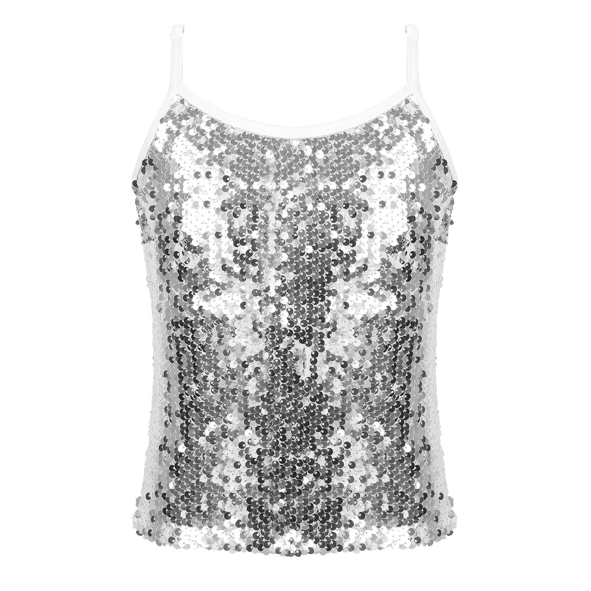 Camiseta sin mangas de baile de Ballet para niñas, Tops de baile de Jazz con lentejuelas brillantes, ropa de calle de baile de Hip Hop, disfraz de actuación para de Carnaval: White / 12