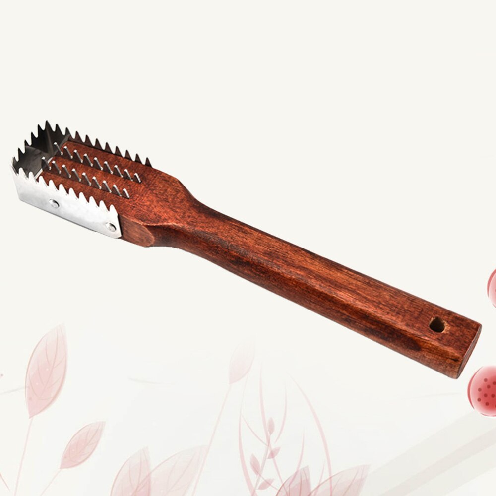 Stainless Steel Fish Scale Scraper Rosewood Handle Scale Remover Handheld Fish Scraping Brush Kitchen Tool