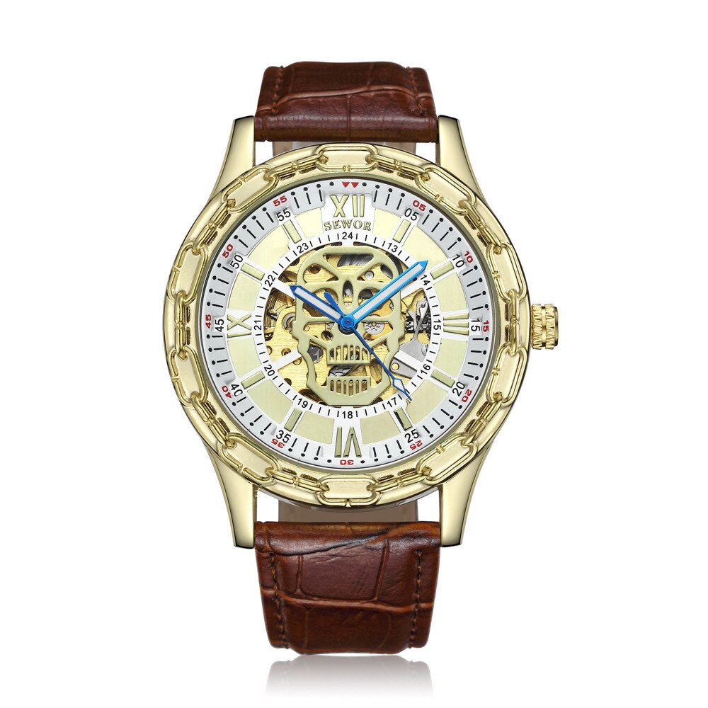 Luxe Gouden Schedel Horloges Heren Skeleton Horloges Sewor Automatische Self-Wind Mechanische Horloges Klok Relogio Masculino: 1102-02