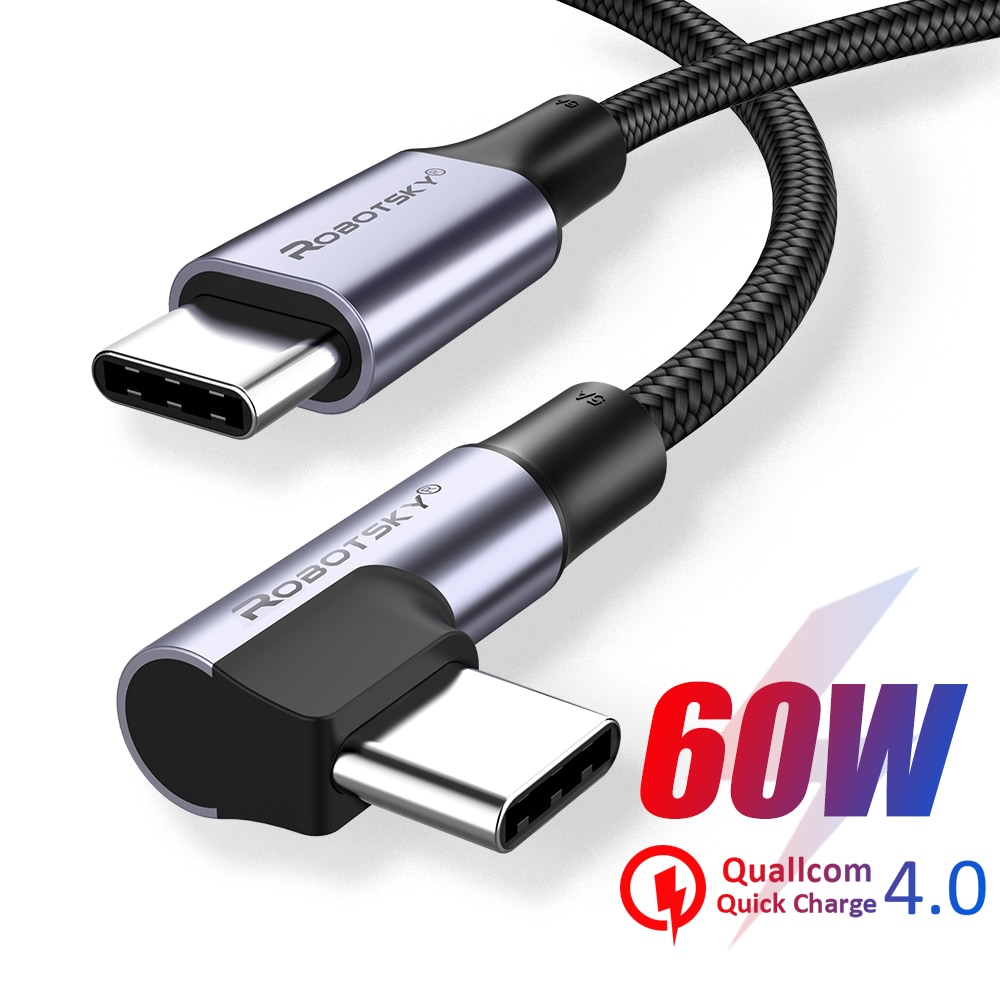 90 grad Ellenbogen USB Typ C zu USB C Kabel für Samsung S10 PD 60W Schnelle Schnell Ladegerät 4,0 USB-C Kabel für Macbook Pro Air USB Kabel