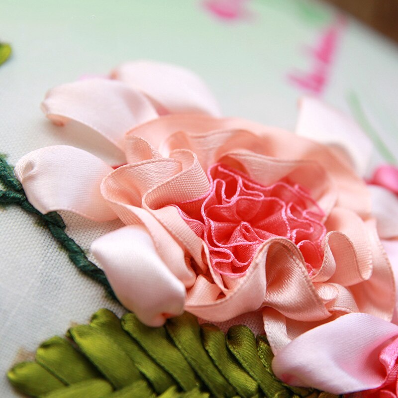 2 PCS/SET DIY Ribbon Embroidery Cushion Set Flower Print Pillow Case Cushion Fabric Handcraft Handmade Needlework Home Decor