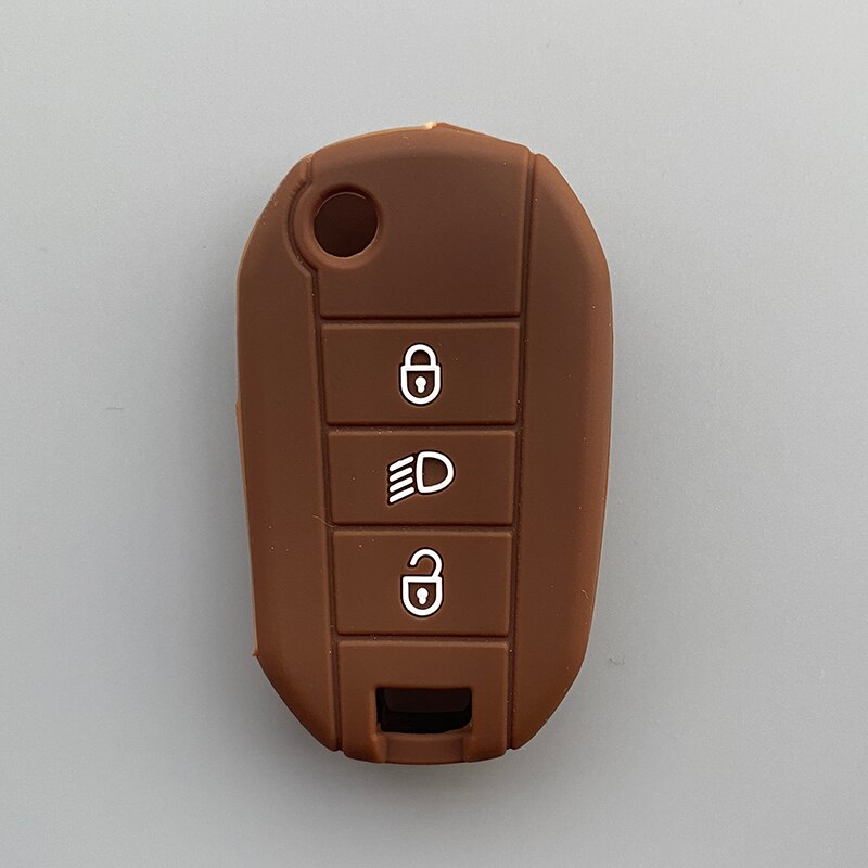 Silicone de borracha caso capa chave escudo protetor para peugeot 2008 308 t9 208 para citroen c3 berlingo 2019 3 botão dobrável chave: MARROM