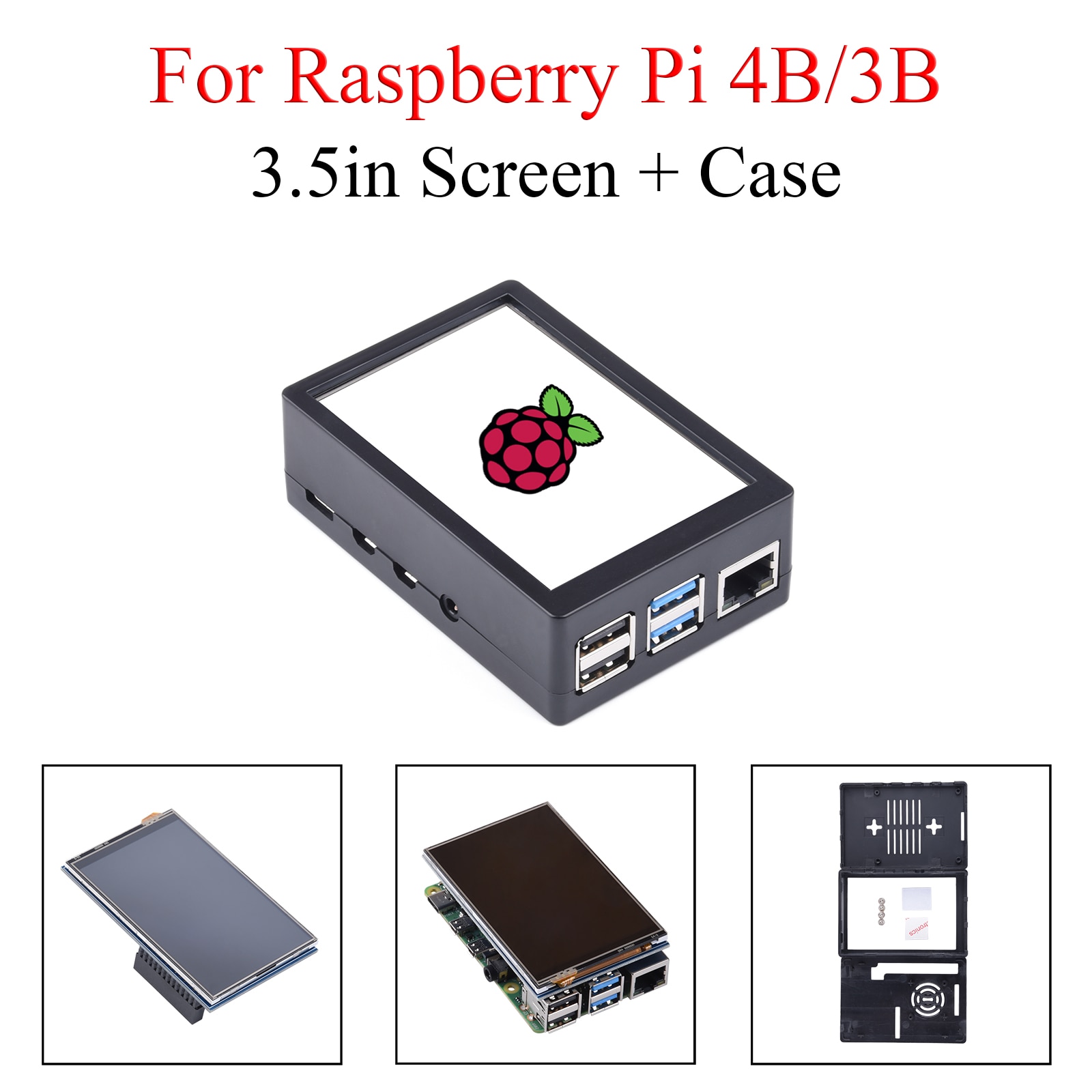 Écran tactile 3.5 pouces 480*320 + boîtier de protection ABS pour Raspberry Pi 4 modèle B / 3B + /3B