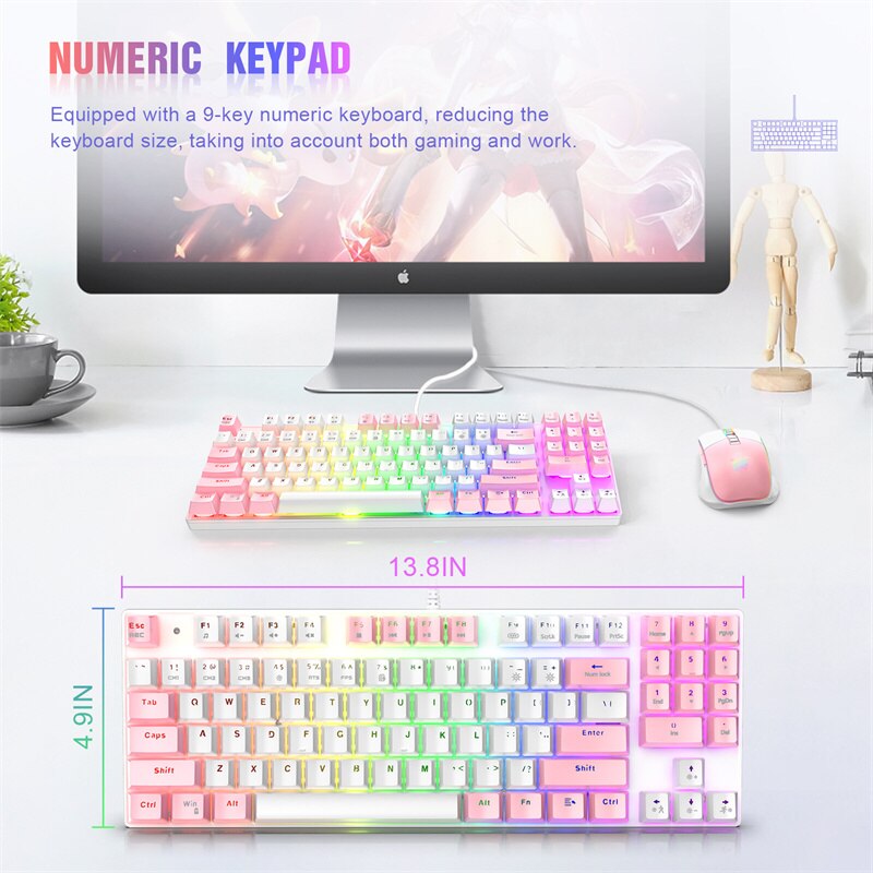 ONIKUMA G26 wired real mechanical keyboard mouse set 89-key Blue Switch hybrid backlit USB interface game office dedicated