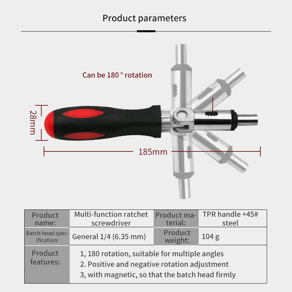 Ratchet Screwdriver 180 Degree T-Type Foldable Screwdriver Set 1/4 Hex Interface Lock Disassemble Screwdriver Maintenance Tools