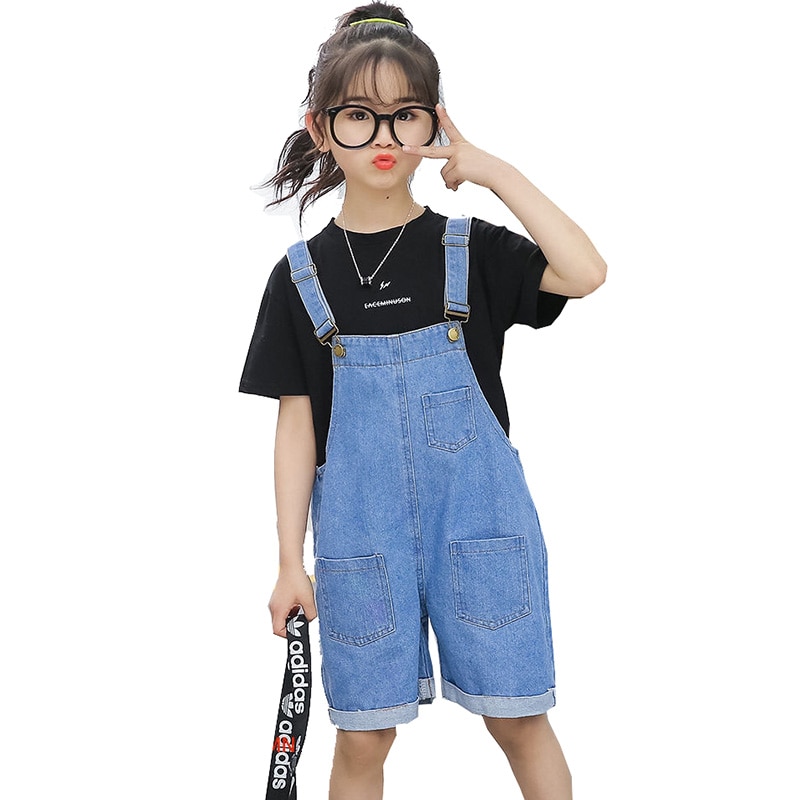 Mono vaquero holgado para niños y niñas, pantalones cortos para adolescentes, pantalones vaqueros de verano, monos, Pantalones