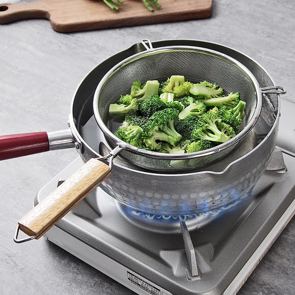 Wooden Handle Frying Food Oil Stainless Steel Screen Mesh Strainer Flour Sifter Sieve Filter Colander Skimme Kitchen Tools