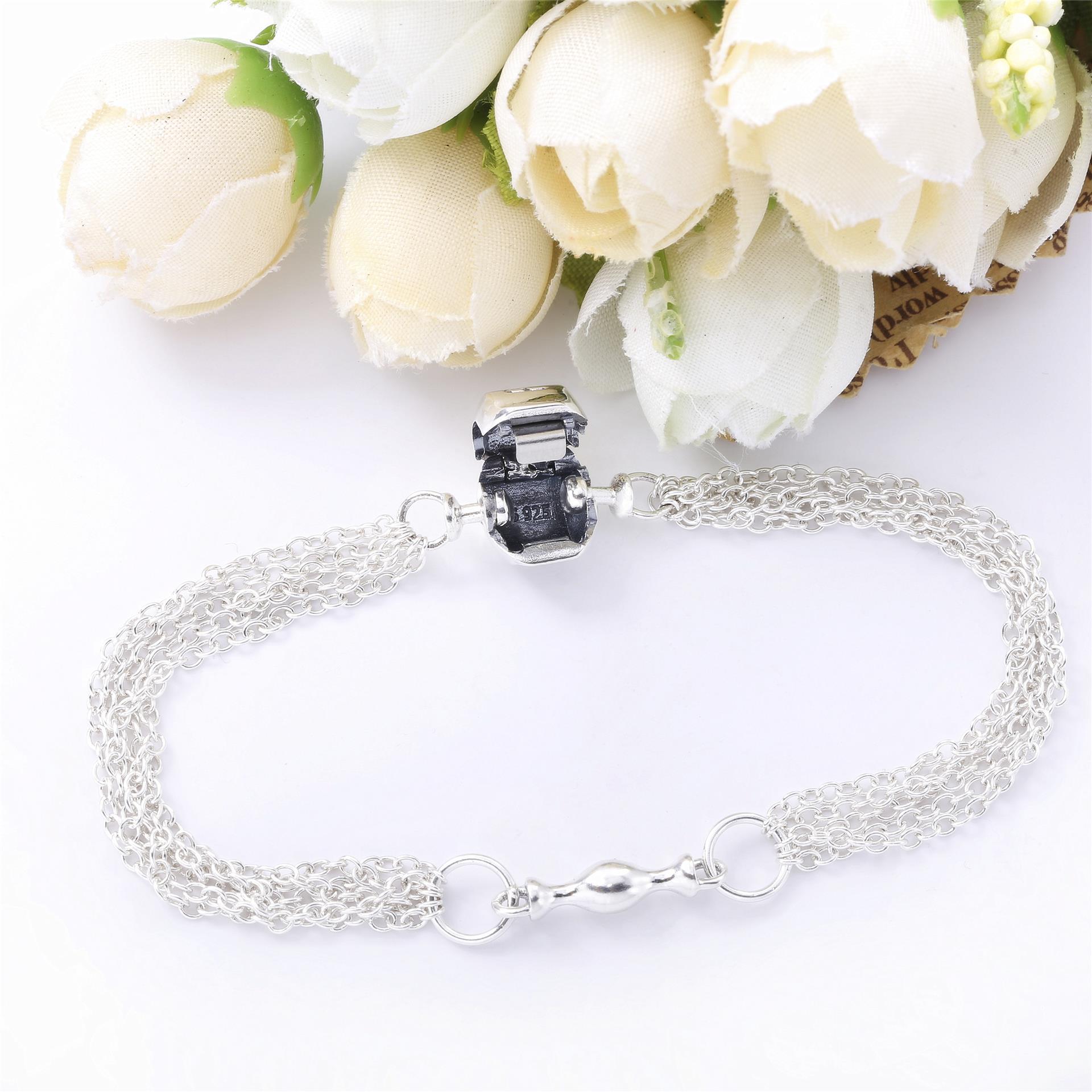 100% 925 Sterling Silver Original Multi-Strand Europe Bracelet One Clip Station Fit Women Bead Charm Bangle DIY Jewelry