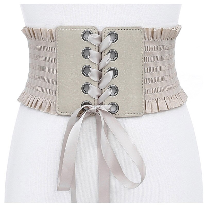 Cinturón ancho de cuero PU suave para mujer, corsé de encaje blanco y negro, cinturón femenino para vestido de boda: khaki style 1